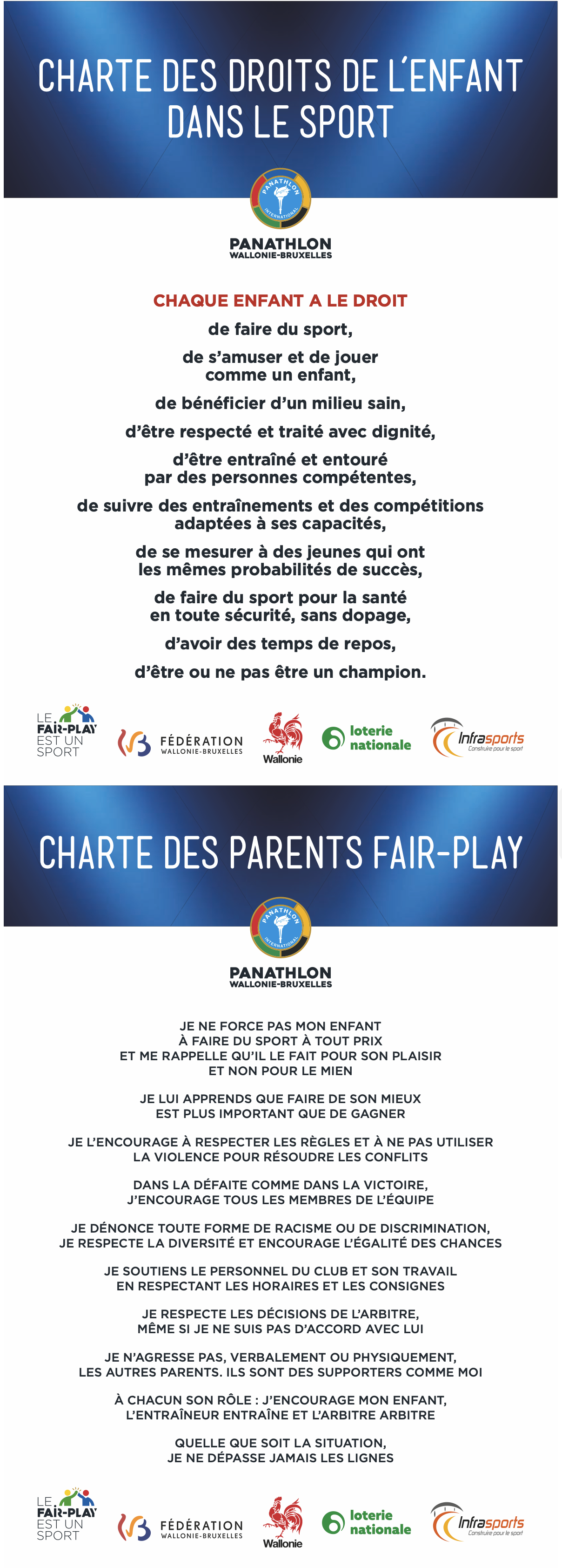 Charte des Droits de l'Enfant dans le Sport et Charte des Parents Fair-Play