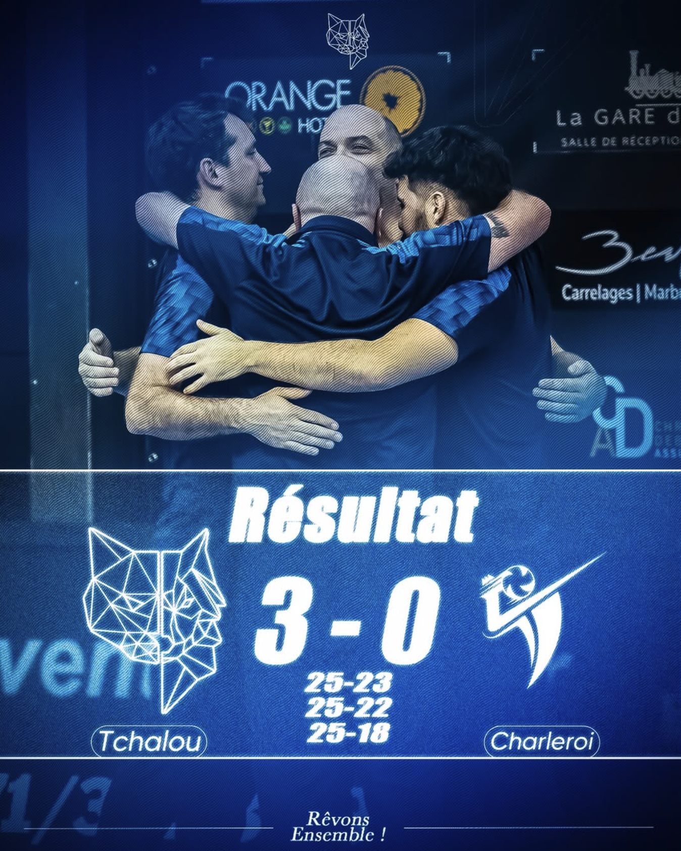Résultat — Tchalou 3-0 Charleroi (25-23, 25-22, 25-18)